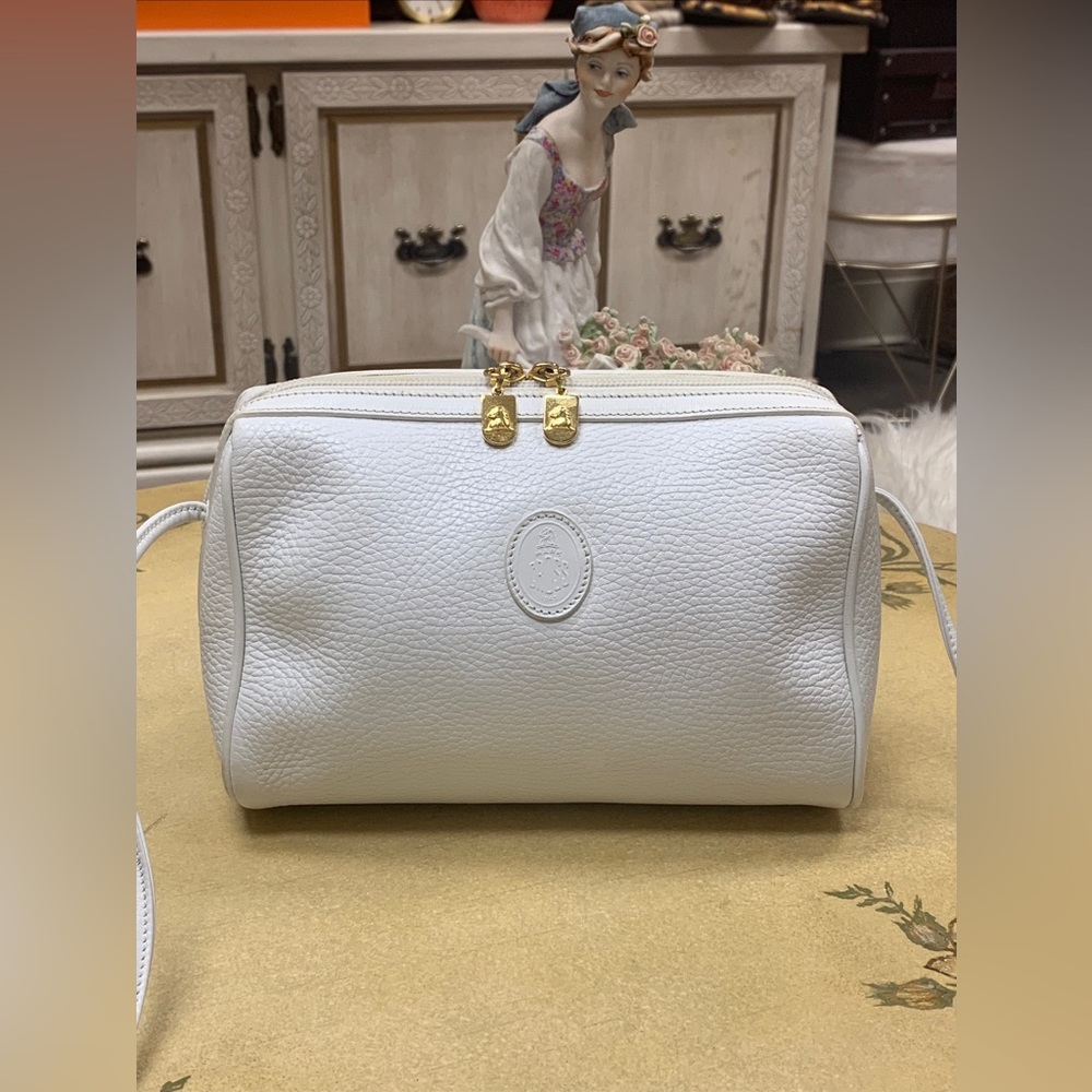White Leather Crossbody Bag with Gold Hardware